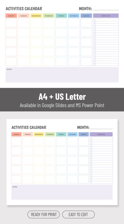 Customizable Activity Calendar Template