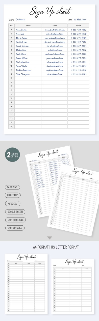 Customizable Sign-Up Sheet Template