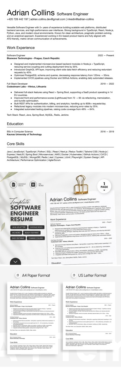 Customizable Software Engineer Resume Template Template