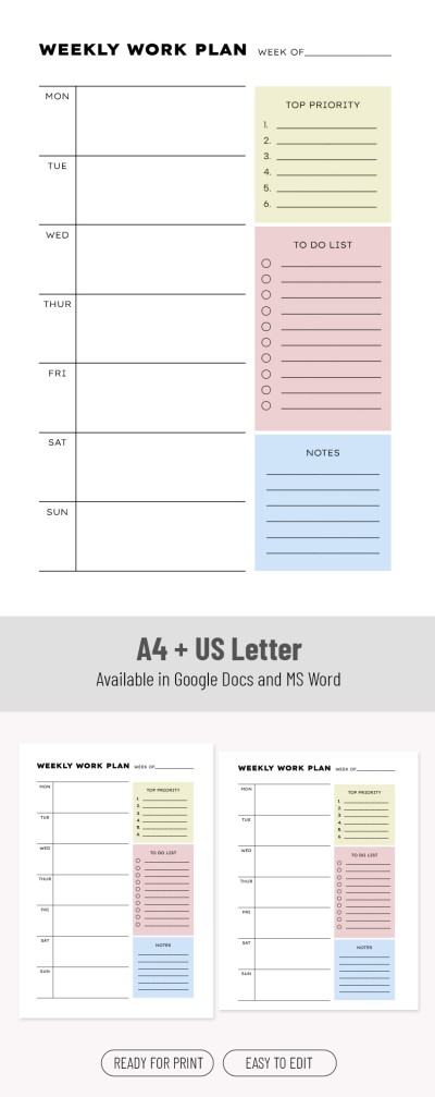 Customizable Weekly Work Schedule Template Template