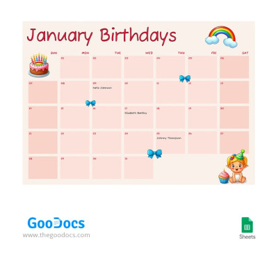 Cute Birthday Calendar Template