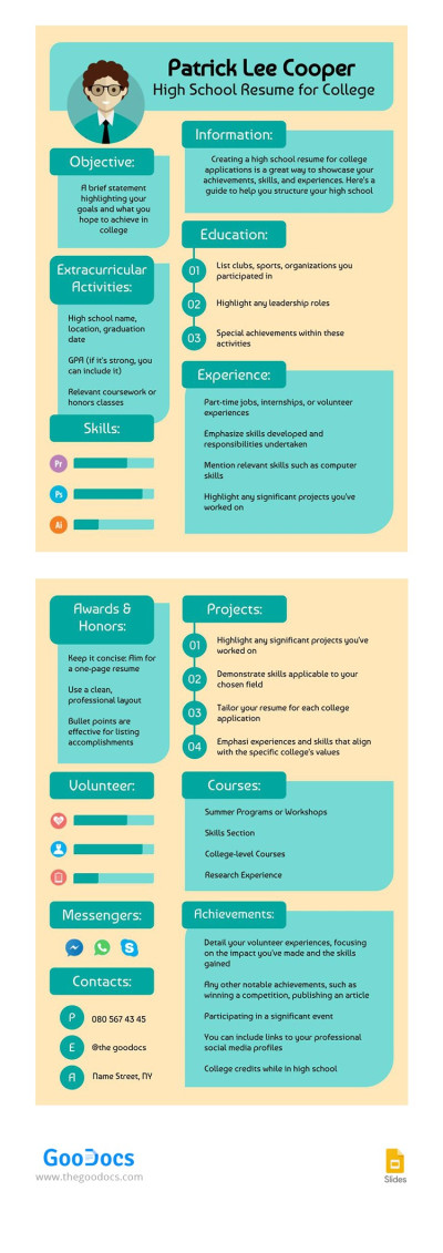 Lindo currículum de secundaria para la universidad. Plantilla