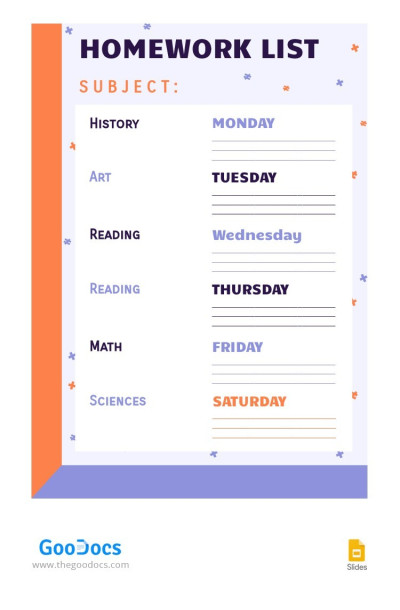 Cute Homework List Template