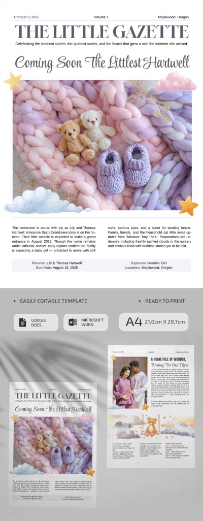 Cute Newspaper Baby Announcement Template Template