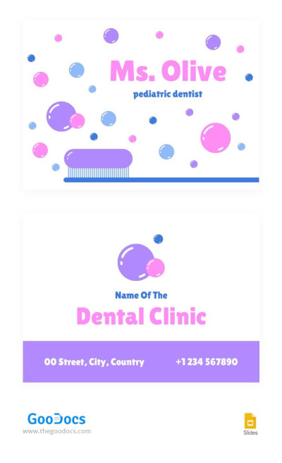 Cartão de visita fofo do dentista pediátrico. Modelo