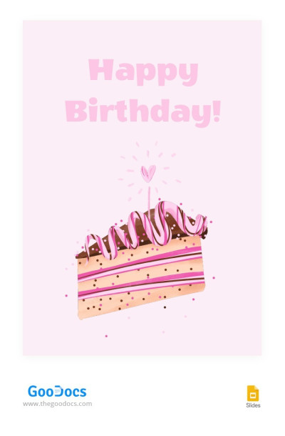 Cartão de aniversário fofo de bolo cor-de-rosa. Modelo