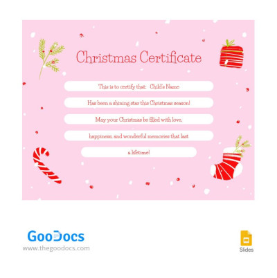 Lindo Certificado de Navidad Rosa Plantilla