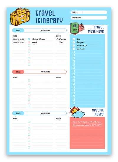 Niedlicher Reiseplan