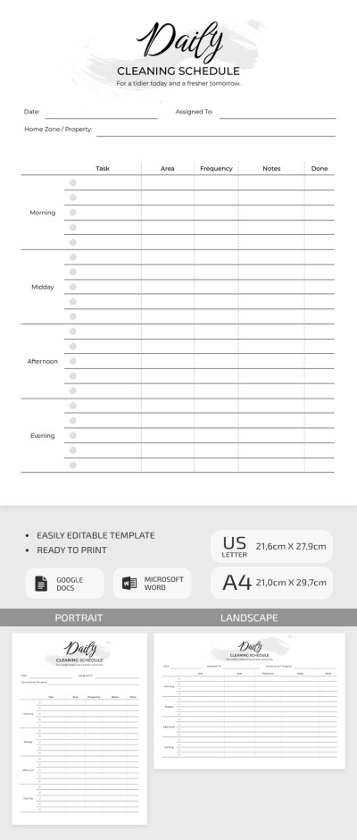 Daily Cleaning Schedule Template