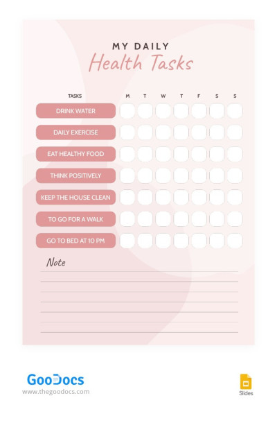 Daily Health Tasks Checklist Template