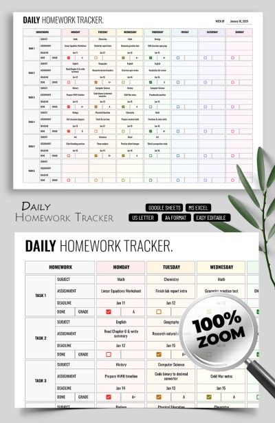 Daily Homework Tracker Template Template