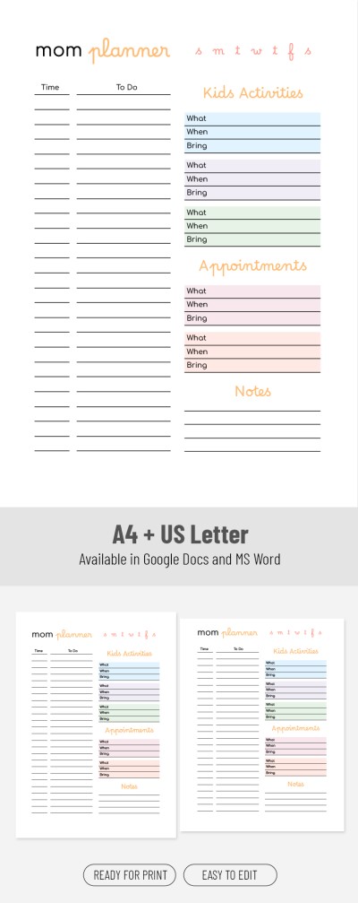 Planejador Diário para Mães Modelo