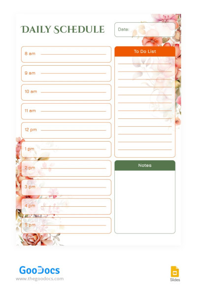 Daily Schedule With Flowers Template