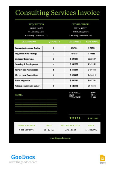 Dark Consulting Invoice Template