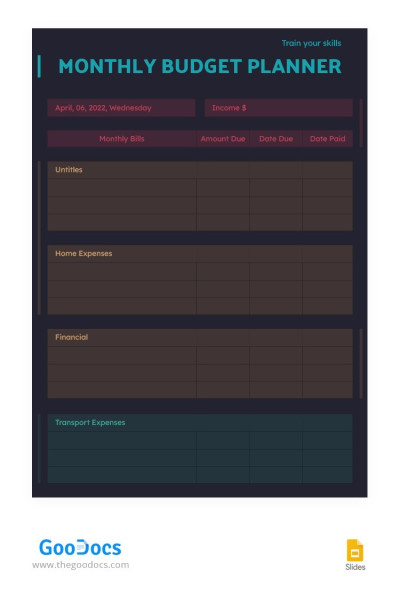 Modèle De Planificateur De Budget Mensuel Avec Dégradé Lumineux Et