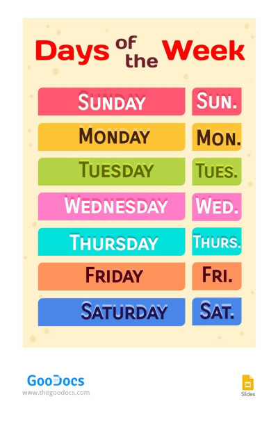 Free Days of the Week Classroom Decor Template In Google Slides