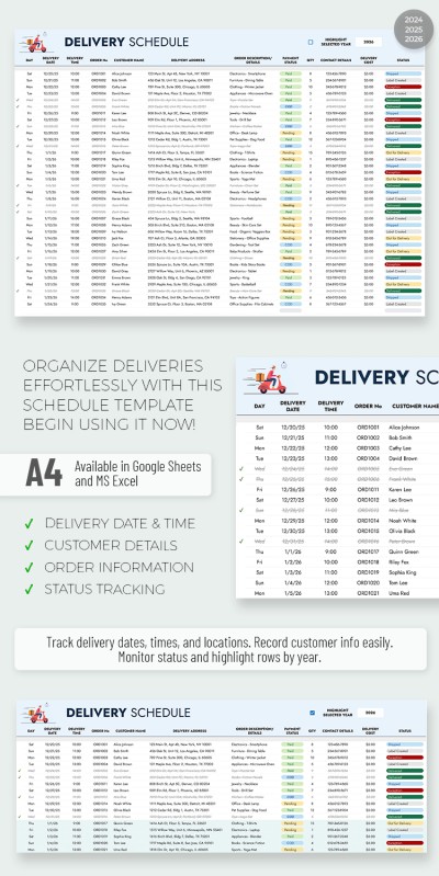 Delivery Schedule Template