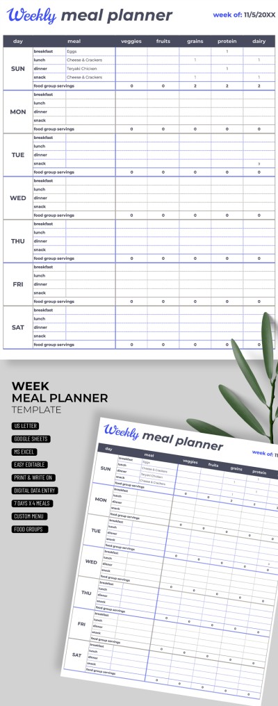 Detailed Weekly Meal Planner Template