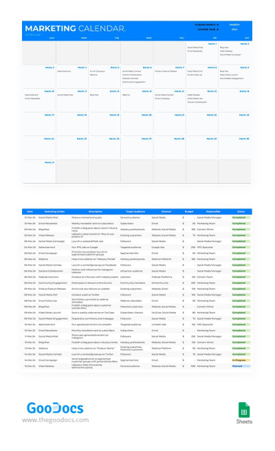 Calendrier de marketing numérique Modèle