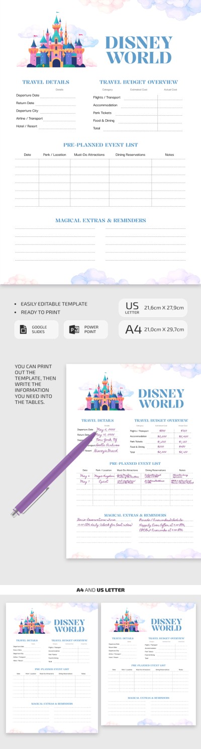 Disney World Itinerary Template