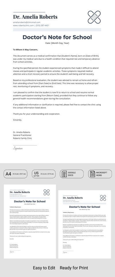 Nota del doctor para la plantilla de la escuela Plantilla