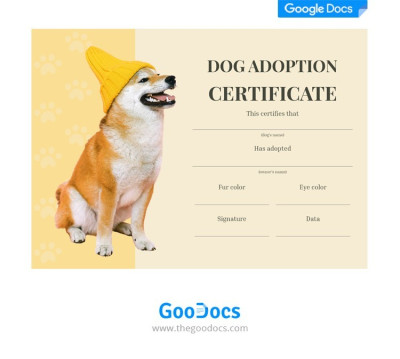 Certificato di adozione di un cane Modello