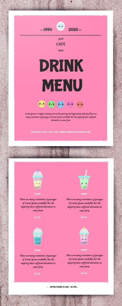 Pink Drink Menu Template