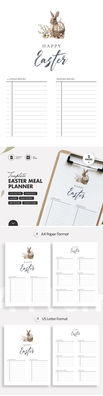 Plantilla de planificador de comidas de Pascua Plantilla