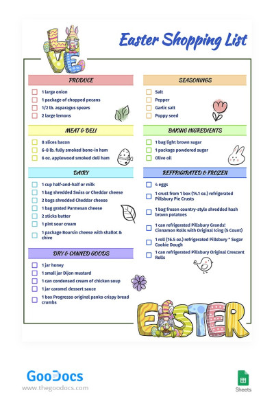 Lista della spesa per Pasqua Modello