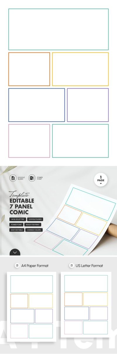Editable 7 Panel Comic Template Template