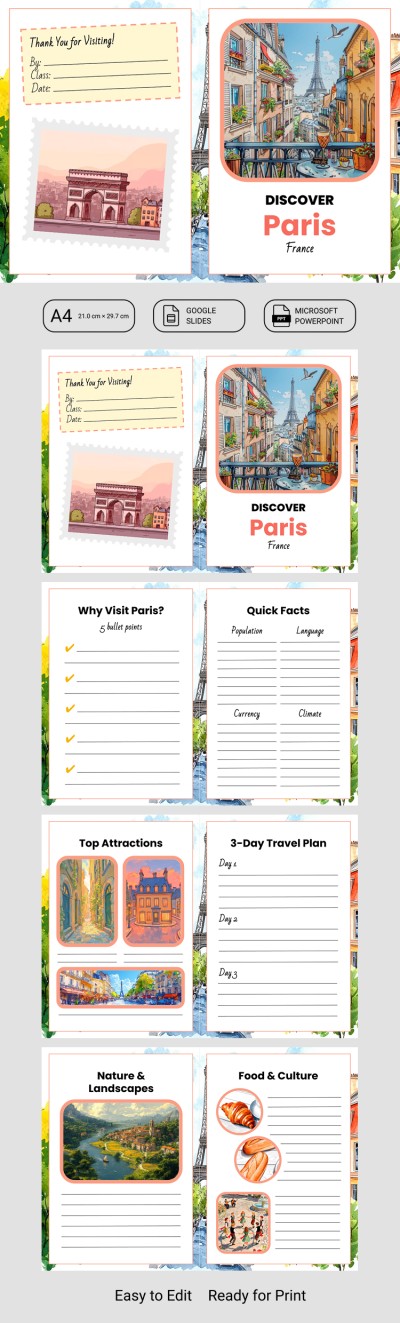 Plantilla editable de folleto de viaje de Ciudad & Estado & País Plantilla