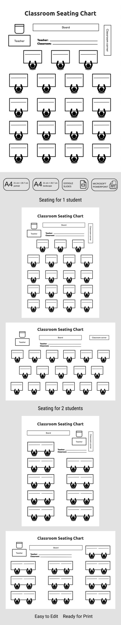 Modèle de tableau de placement modifiable en classe pour les enseignants Modèle