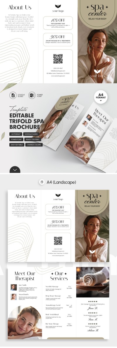 Editable Feminine Trifold Spa Brochure Template