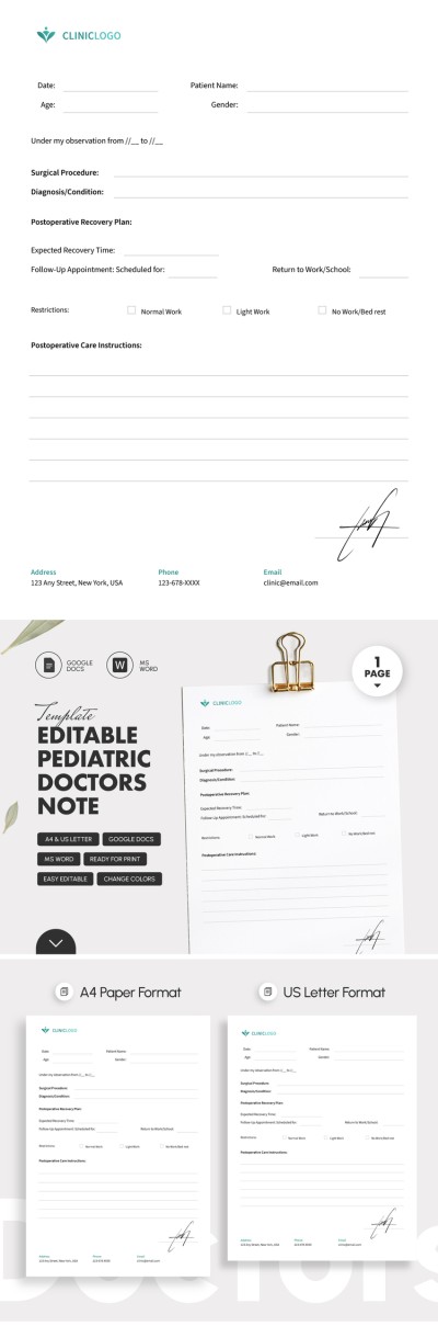 Editable Pediatric Doctors Note Template