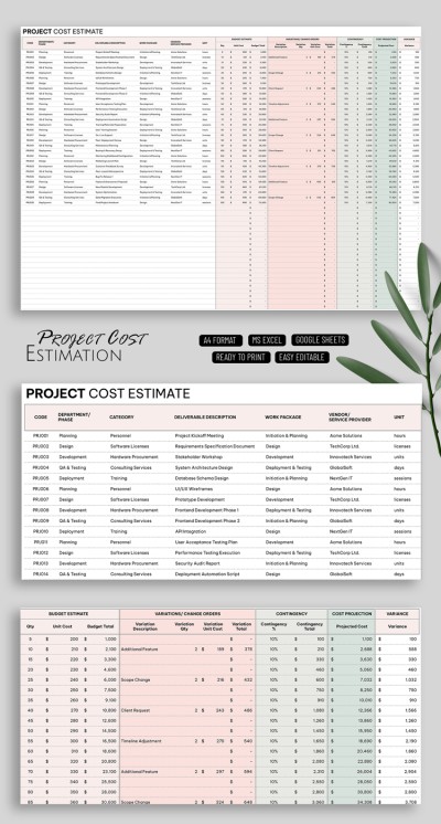 Editable Project Cost Estimate Template
