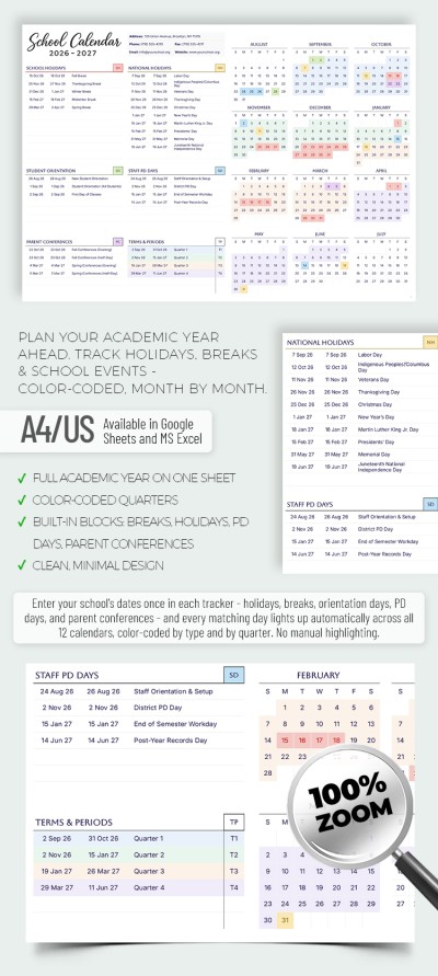 Plantilla de calendario escolar editable 2026-2027 Plantilla