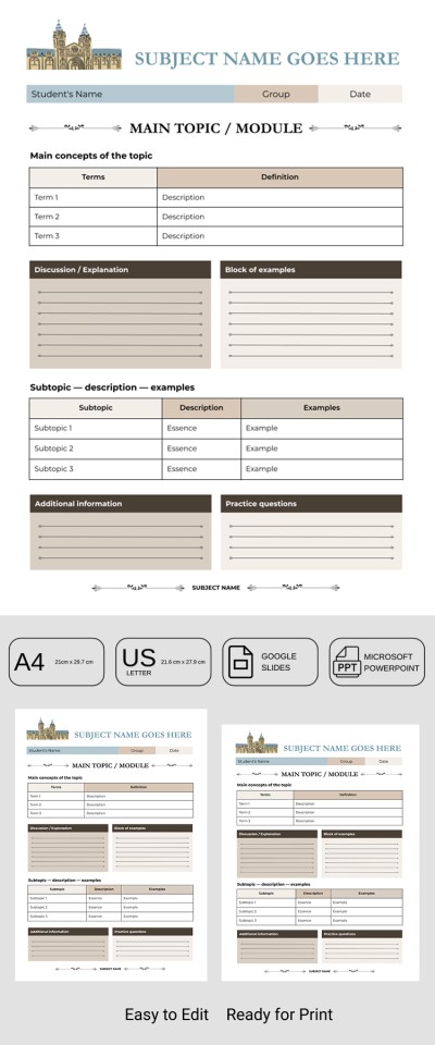 Editable Study Guide Template for Students & Teachers Template