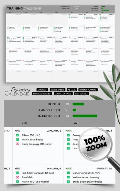 Editable Training Calendar Template