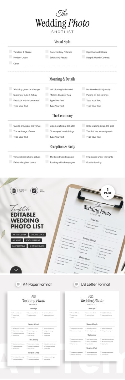 Editable Wedding Photo List Template Template