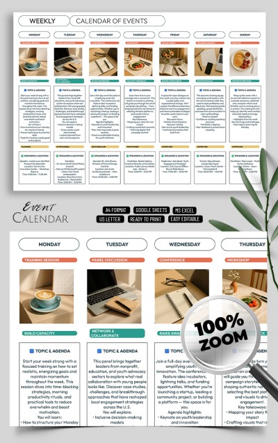 Editable Weekly Calendar Of Events Template