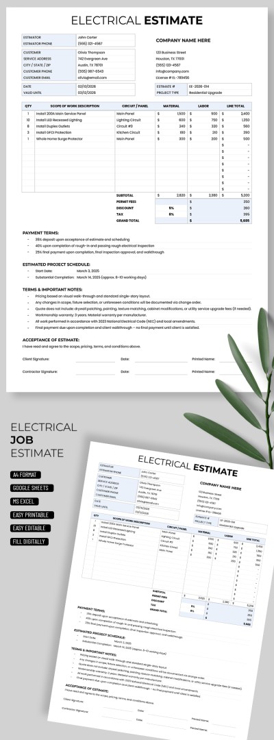 Electrical Estimate Template Template