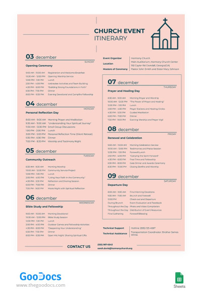 Elegant Church Event Itinerary