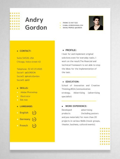 Yellow Elegant CV Template