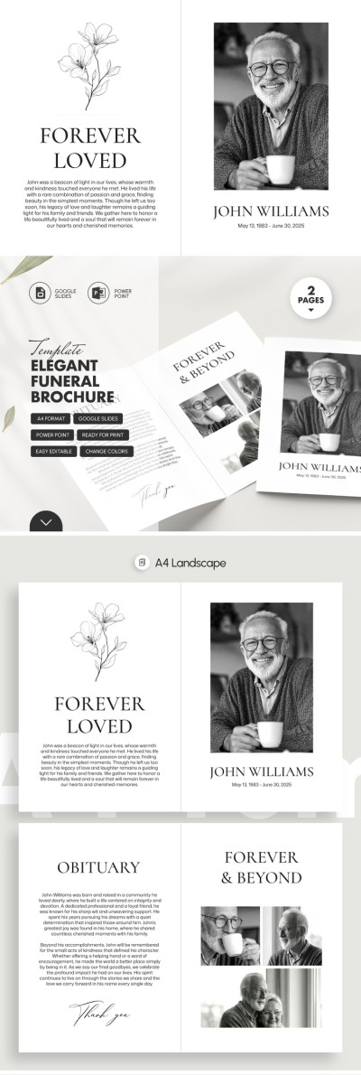 Modèle élégant de brochure funéraire à deux volets Modèle