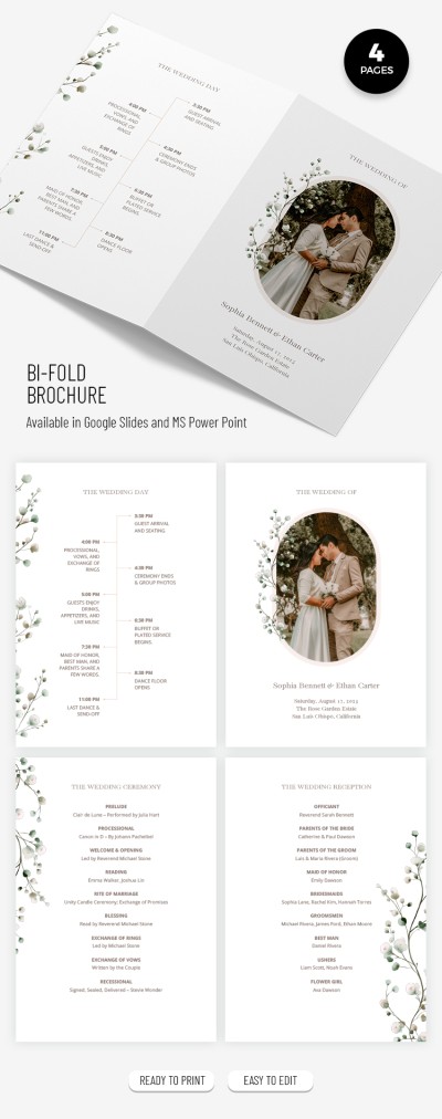 Plantilla elegante de folleto bifold para bodas