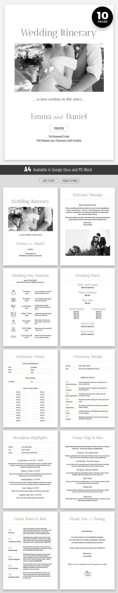 Elegant Wedding Itinerary Template