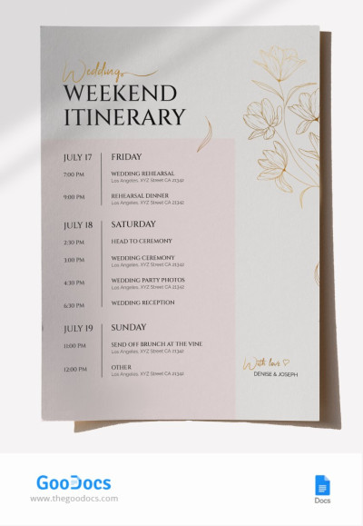 Elegant Weeding Itinerary - Wedding Itinerary