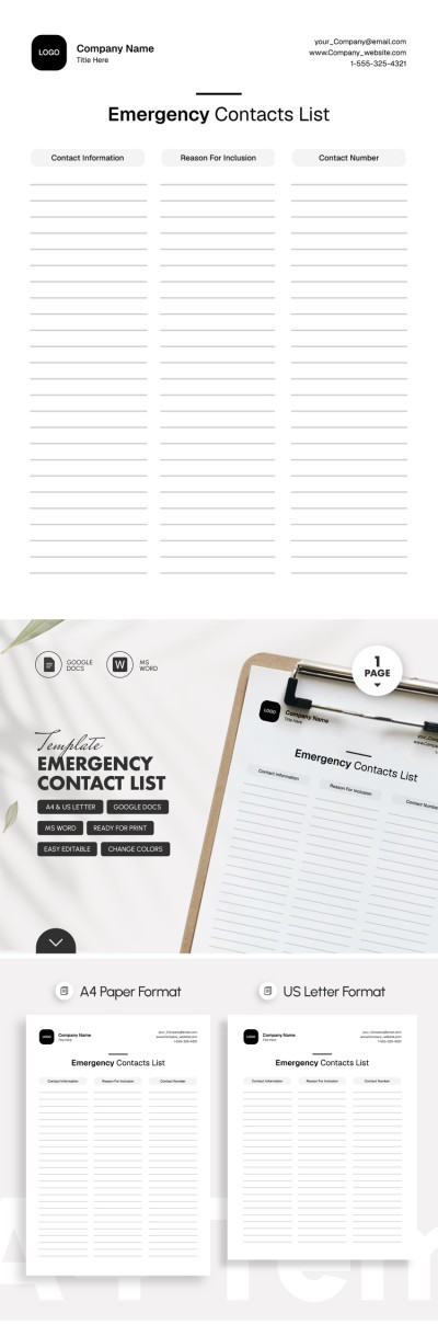 Emergency Contact List Template Template