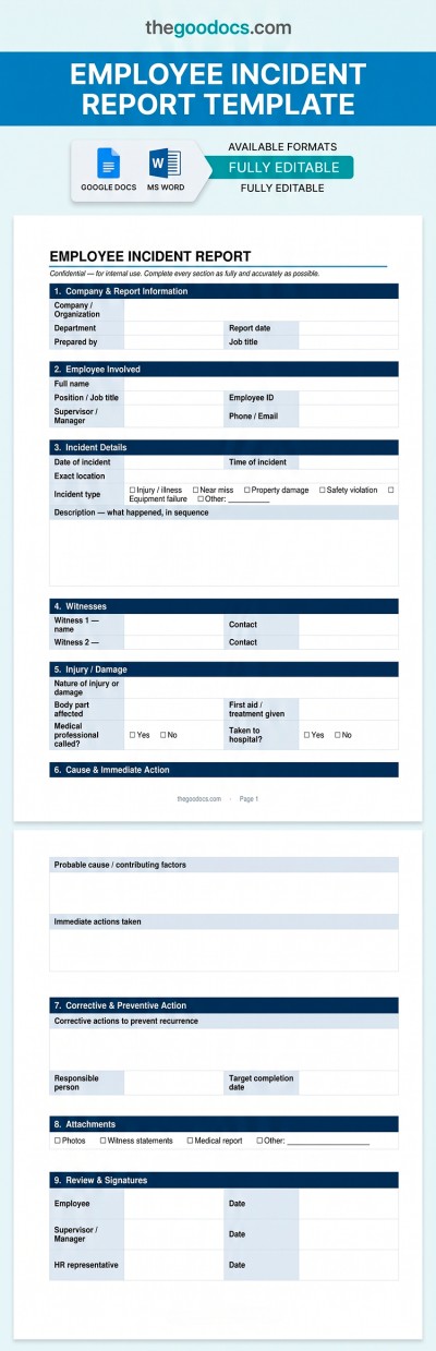 Free Employee Incident Report Template in Google Docs and Microsoft ...