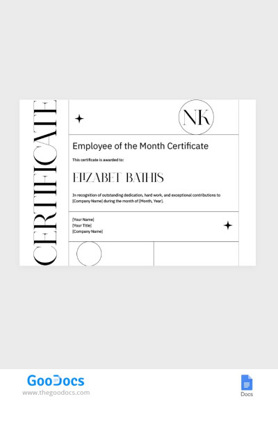 Employee of the Month Certificate Template